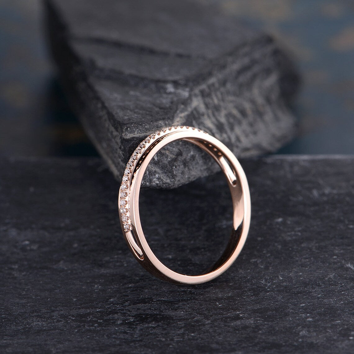 1.20 Ct Round Cut Diamond Rose Gold Over On 925 Sterling Silver Half Eternity Unisex Band Ring