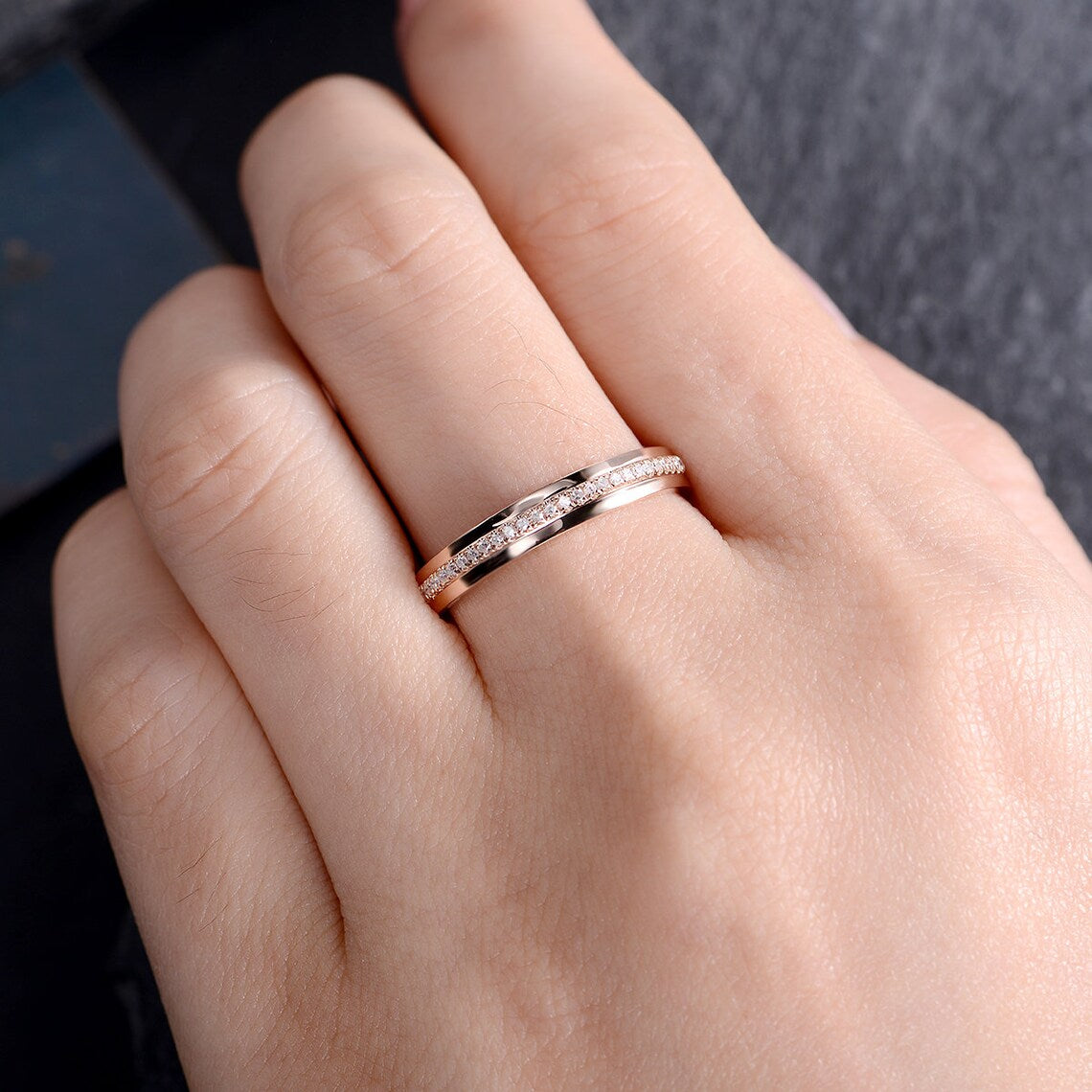 1.20 Ct Round Cut Diamond Rose Gold Over On 925 Sterling Silver Half Eternity Unisex Band Ring