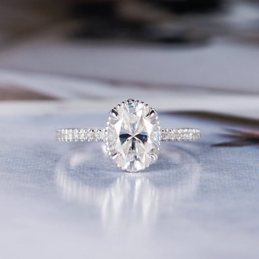 1 CT Oval Cut Diamond White Gold Over On 925 Sterling Silver Halo Anniversary Ring - atjewels.in