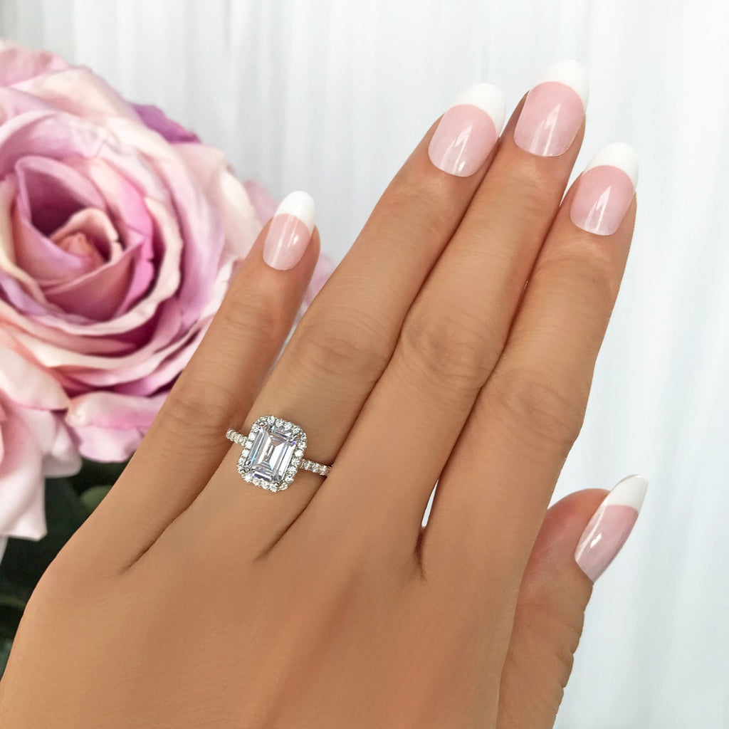 1 CT Emerald Cut CZ Diamond 925 Sterling Silver Halo Engagement Ring