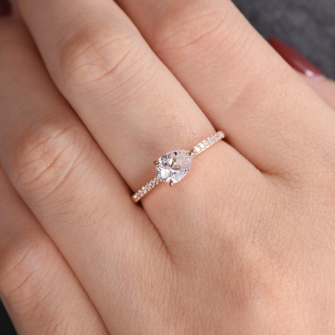 1.75 Pear Cut Rose Gold Over On 925 Sterling Silver Solitaire W/Accents Engagement Ring