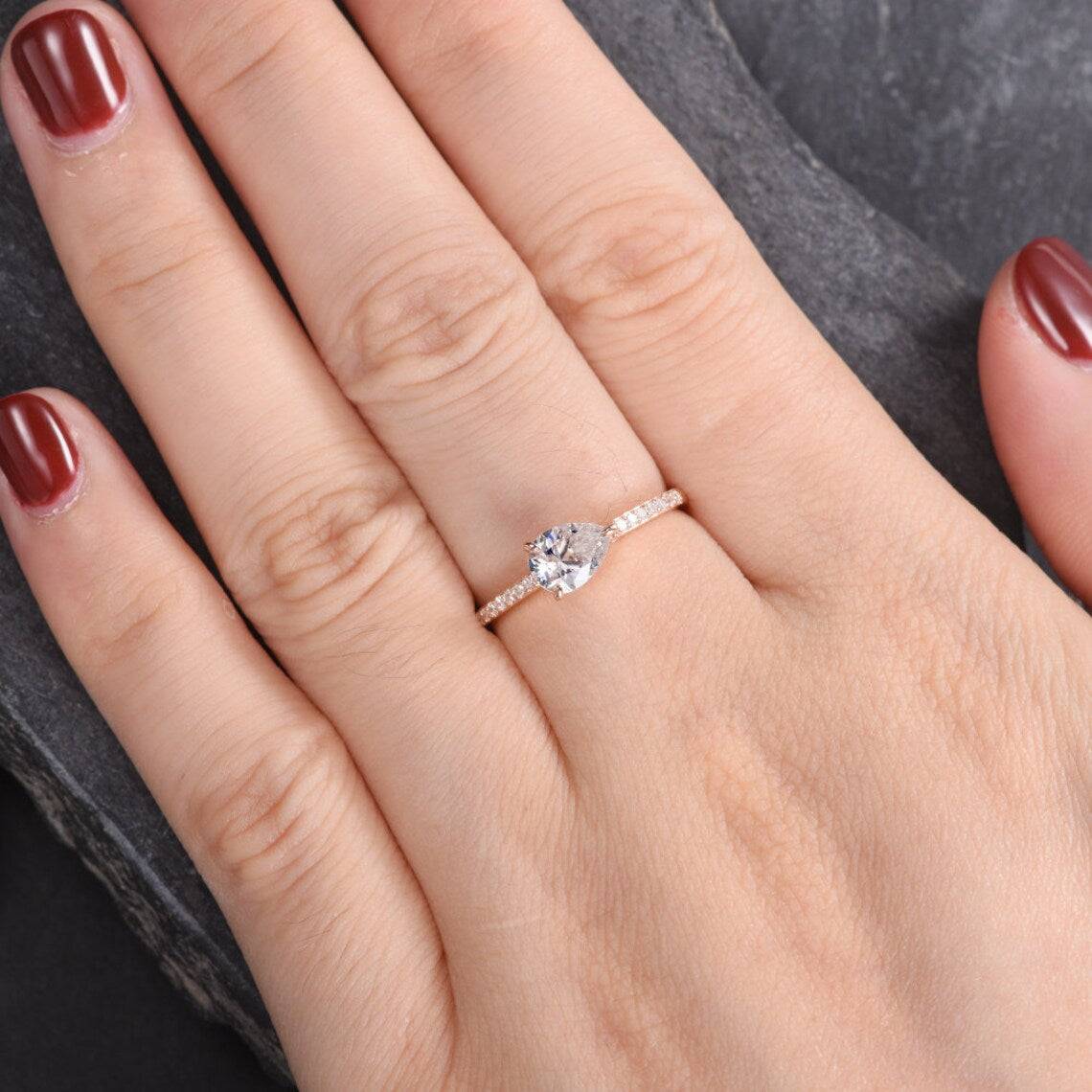 1.75 Pear Cut Rose Gold Over On 925 Sterling Silver Solitaire W/Accents Engagement Ring