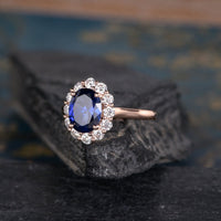 2.00 Ct Oval Cut Blue Sapphire 925 Sterling Silver Halo Engagement Ring