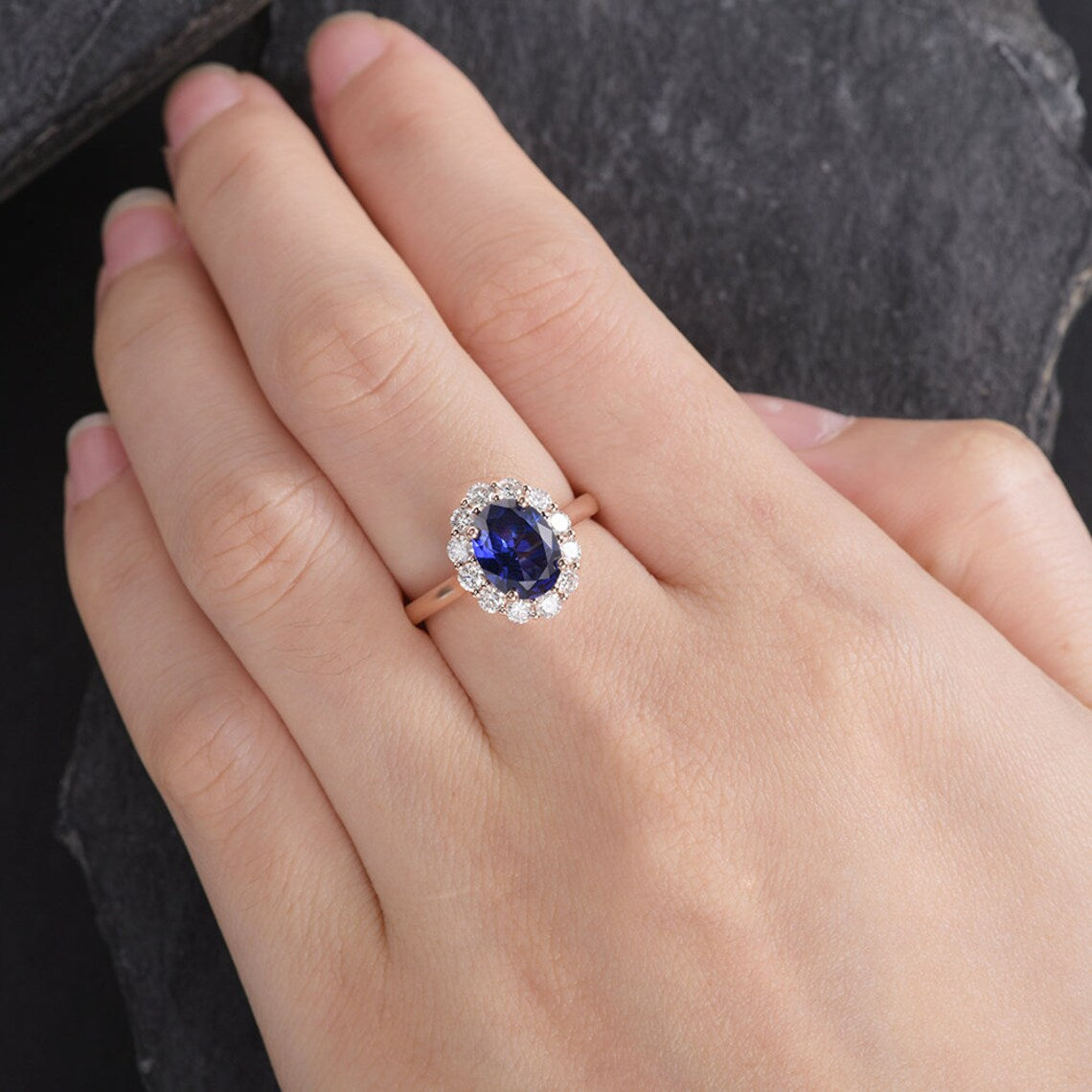 2.00 Ct Oval Cut Blue Sapphire 925 Sterling Silver Halo Engagement Ring