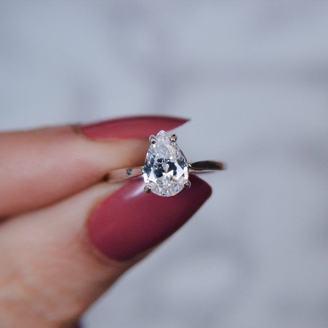 1 CT 925 Sterling Silver Pear Cut Diamond Anniversary Solitaire Ring