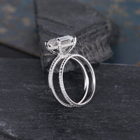 1 CT Emerald Cut Moissanite White Gold Over On 925 Sterling Silver Wedding Bridal Ring Set