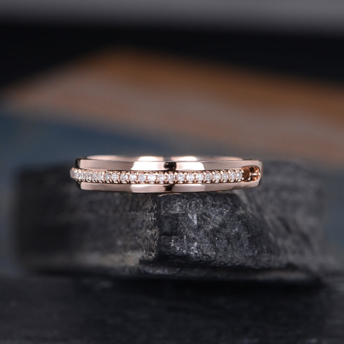 1.20 Ct Round Cut Diamond Rose Gold Over On 925 Sterling Silver Half Eternity Unisex Band Ring