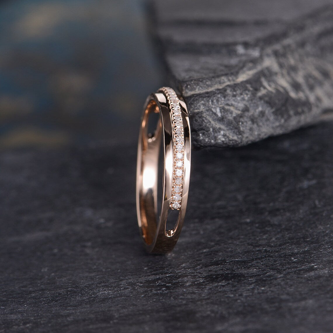 1.20 Ct Round Cut Diamond Rose Gold Over On 925 Sterling Silver Half Eternity Unisex Band Ring