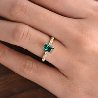 1.75 Ct Cushion Cut Green Emerald 925 Sterling Silver Solitaire W/Accents Engagement Ring