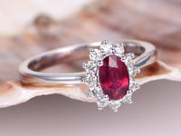 1 CT Oval Cut Red Ruby Diamond White Gold Over On 925 Sterling Silver Halo Engagement Ring