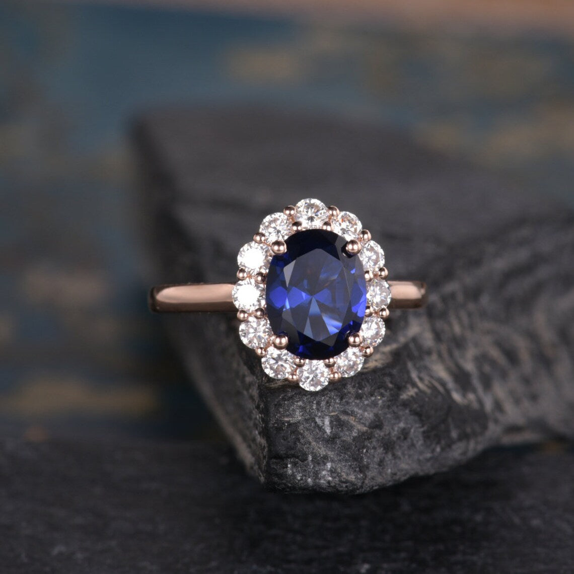 2.00 Ct Oval Cut Blue Sapphire 925 Sterling Silver Halo Engagement Ring