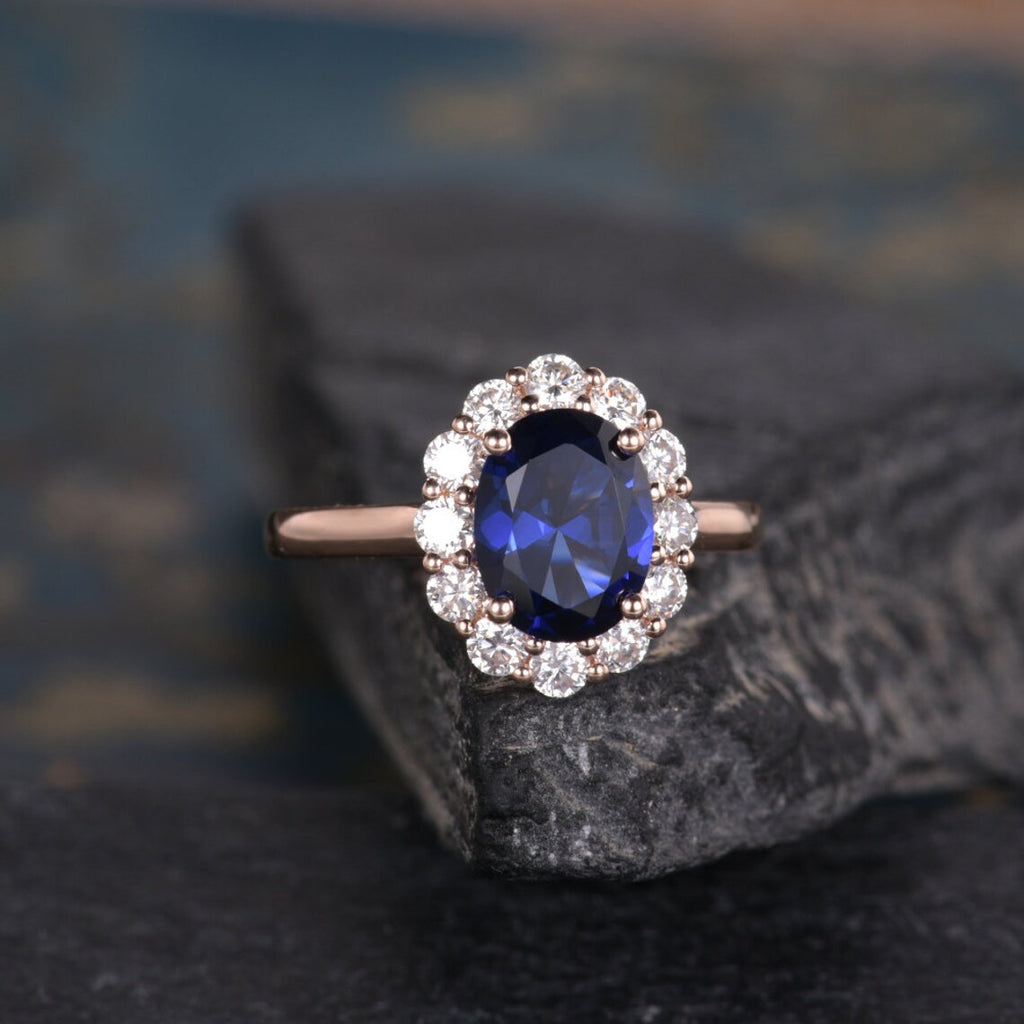 2.00 Ct Oval Cut Blue Sapphire 925 Sterling Silver Halo Engagement Ring