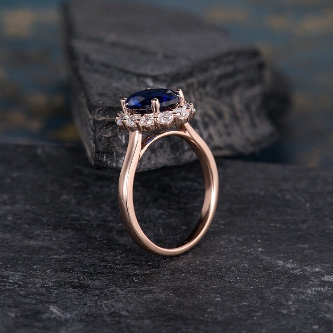 2.00 Ct Oval Cut Blue Sapphire 925 Sterling Silver Halo Engagement Ring