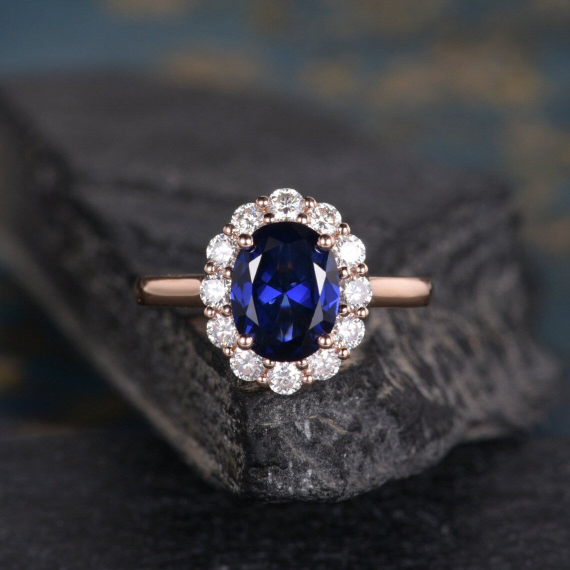 2.00 Ct Oval Cut Blue Sapphire 925 Sterling Silver Halo Engagement Ring