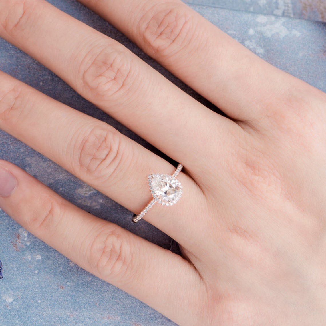 2 CT Pear Cut Diamond 925 Sterling Silver Halo Wedding Ring