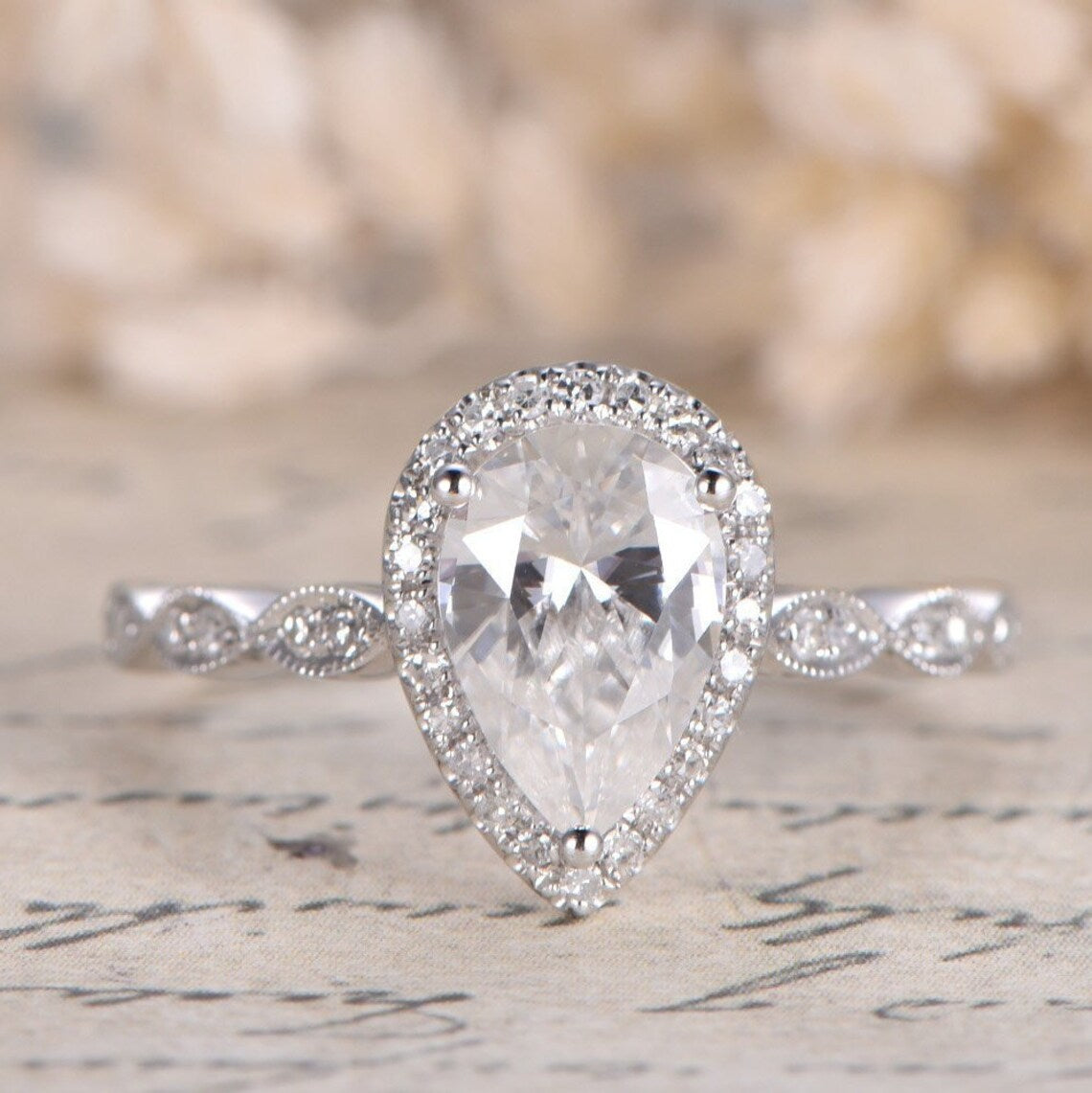 2.25 Ct Pear Cut 925 Sterling Silver Halo Bridal Wedding Ring - atjewels.in
