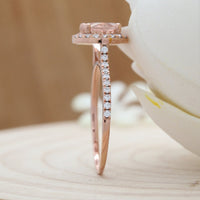 1 CT Round Cut Peach Morganite & CZ Diamond Rose Gold Over On 925 Sterling Silver Halo Engagement Ring