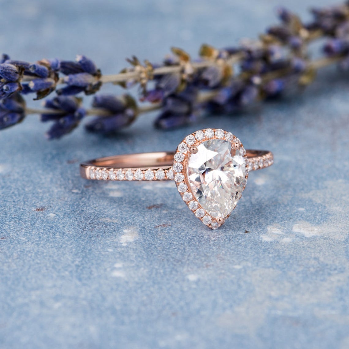 2 CT Pear Cut Diamond 925 Sterling Silver Halo Wedding Ring