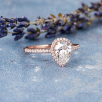 2 CT Pear Cut Diamond 925 Sterling Silver Halo Wedding Ring