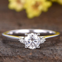 1 CT Round Cut White Gold Over On 925 Sterling Silver Three Stone promise Ring