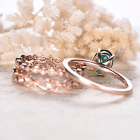 1 CT Oval Cut Green Emerald Rose Gold Over On 925 Sterling Silver Engagement Ring Set