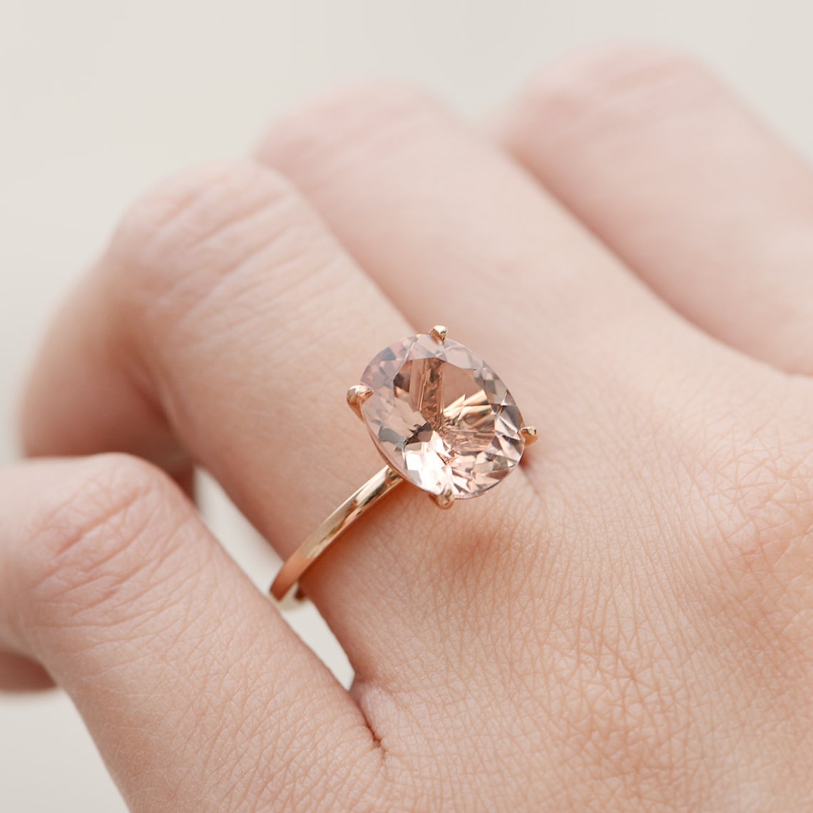 2 CT Oval Cut Peach Morganite Rose Gold Over On 925 Sterling Silver Solitaire Women Anniversary Ring