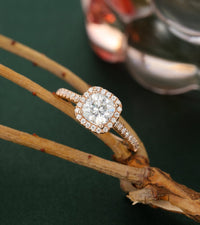 1 CT Cushion Cut Diamond Rose Gold Over On 925 Sterling Silver Halo Anniversary Ring gift for women