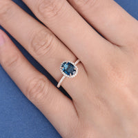 1 CT Oval Cut London Blue Topaz Rose Gold Over On 925 Sterling Silver Halo Women Wedding Ring