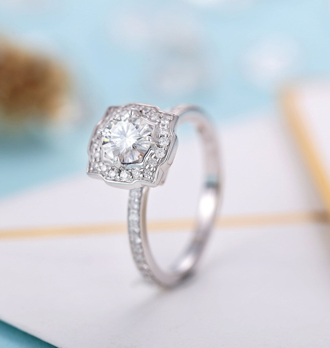1 CT Round Cut White Gold Over On 925 Sterling Silver Vintage Halo Anniversary Gift For Her