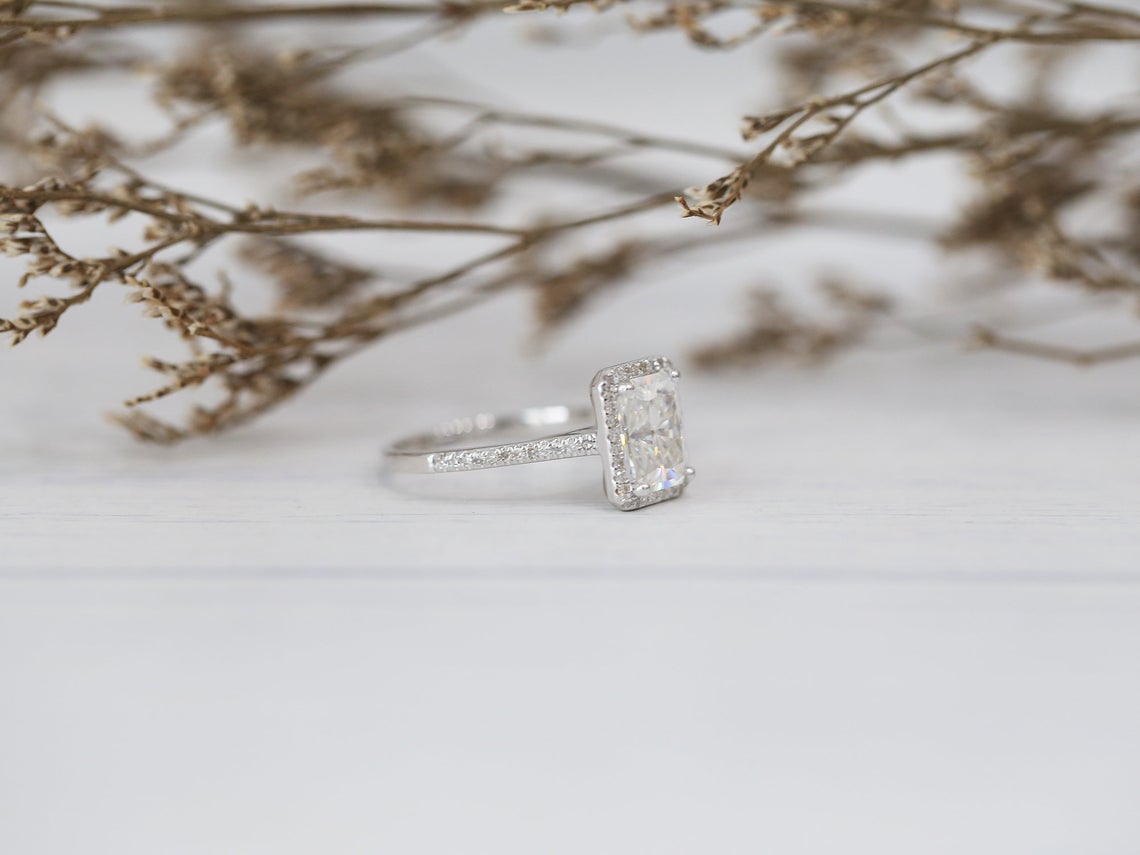 1 CT Radiant Cut Diamond 925 Sterling Silver Halo Engagement Ring