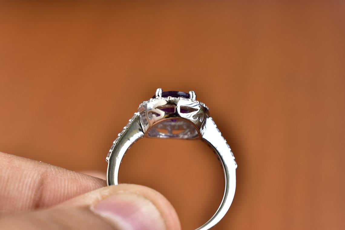1 CT Round Cut Amethyst Diamond 925 Sterling Silver Halo Wedding Ring Gift For Her