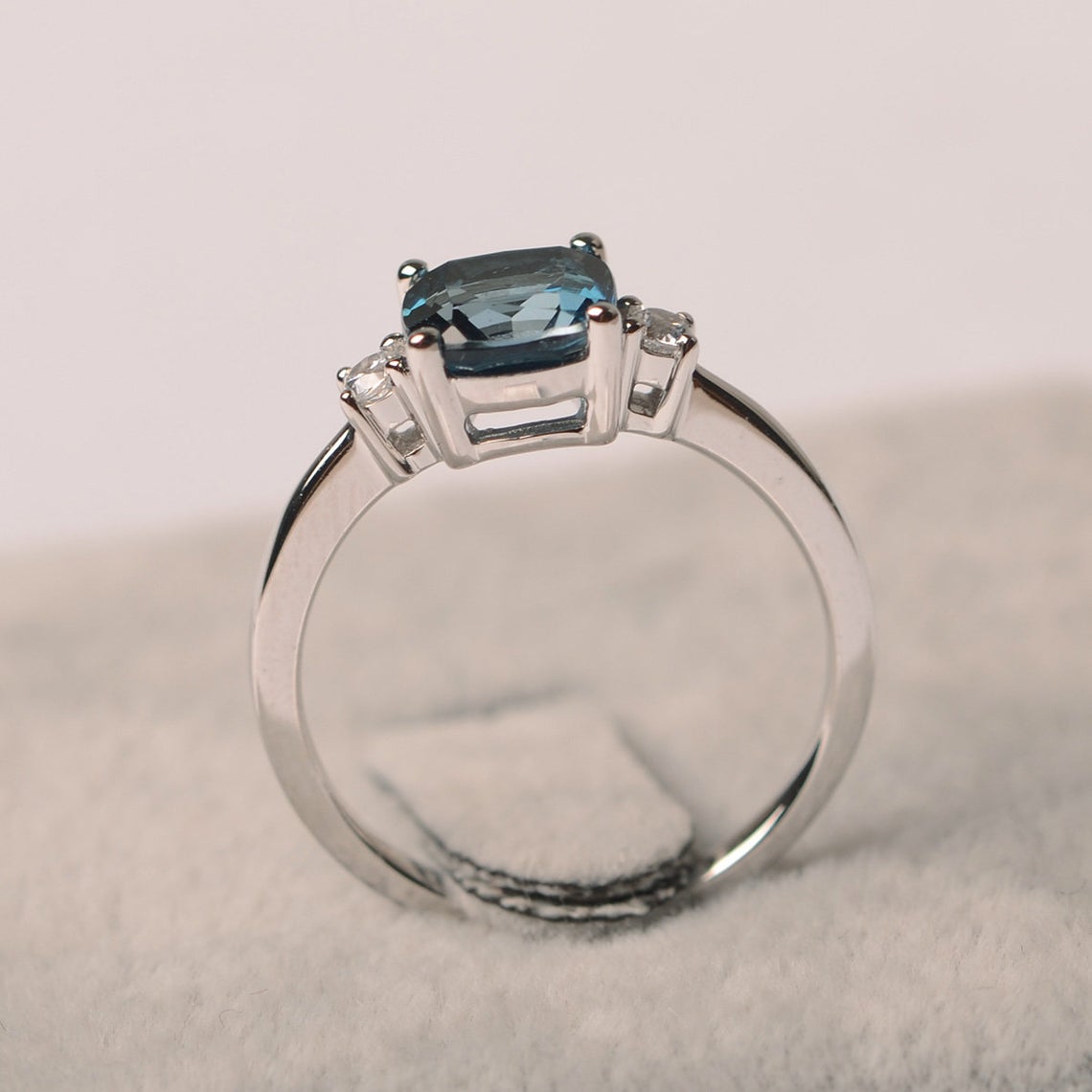 2.10 Ct Cushion Cut London Blue Topaz Three-Stone Promise Gift Ring 925 Sterling Silver