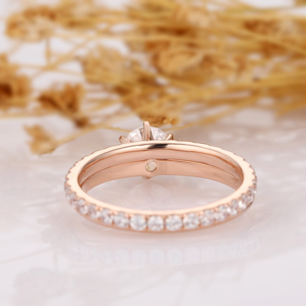 1 CT Round Cut Rose Gold Over On 925 Sterling Silver Wedding Bridal Ring Set