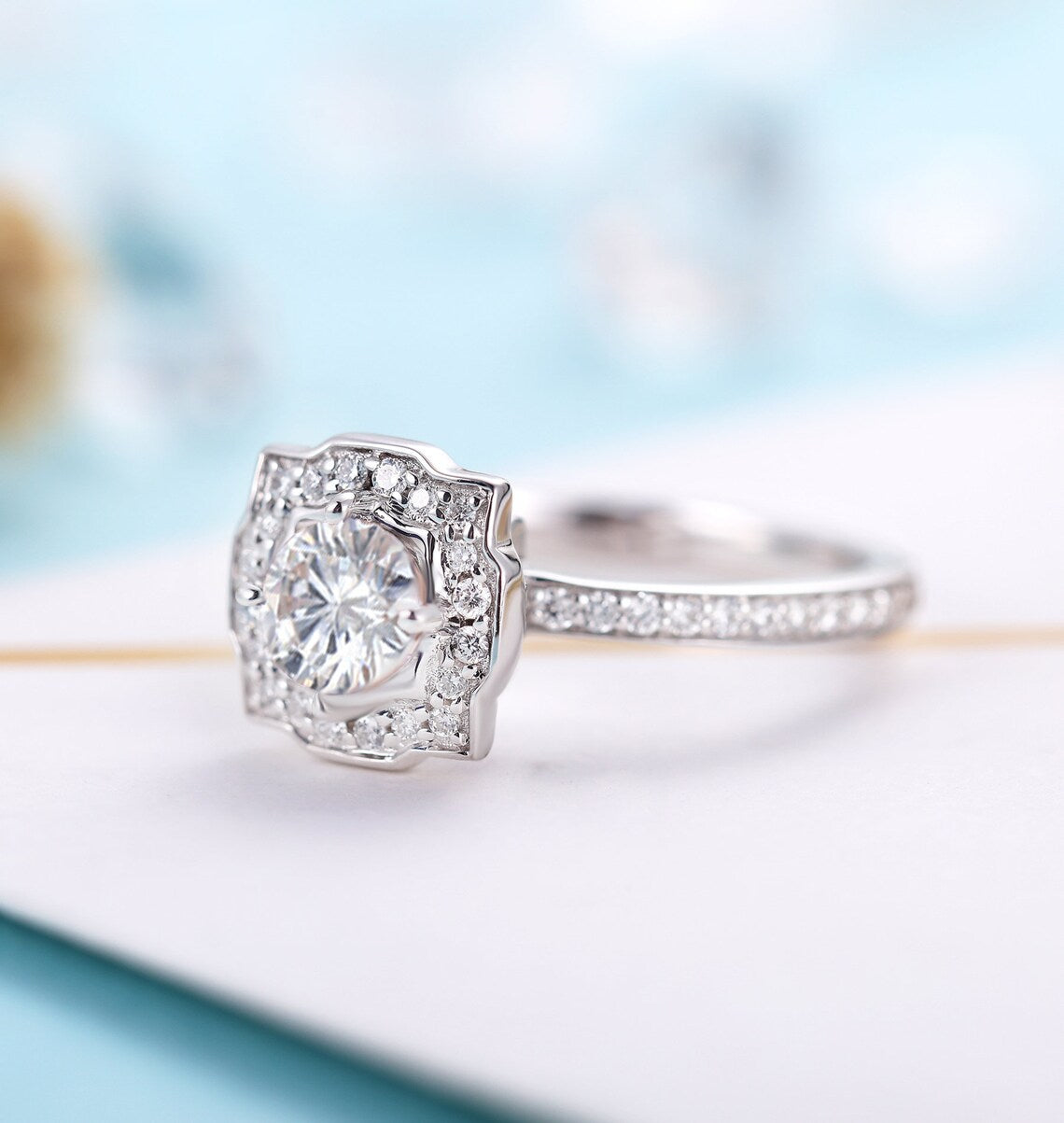 1 CT Round Cut White Gold Over On 925 Sterling Silver Vintage Halo Anniversary Gift For Her