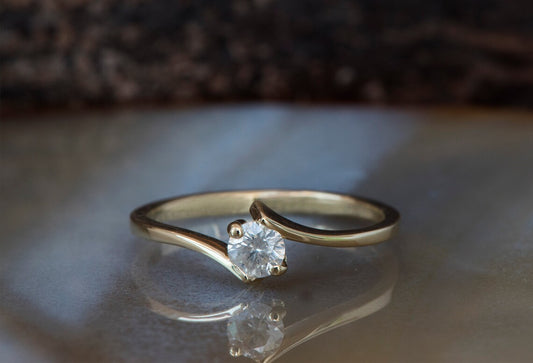 1 CT Round Cut White Diamond Yellow Gold Ove On 925 Sterling Silver Solitaire Promise Ring