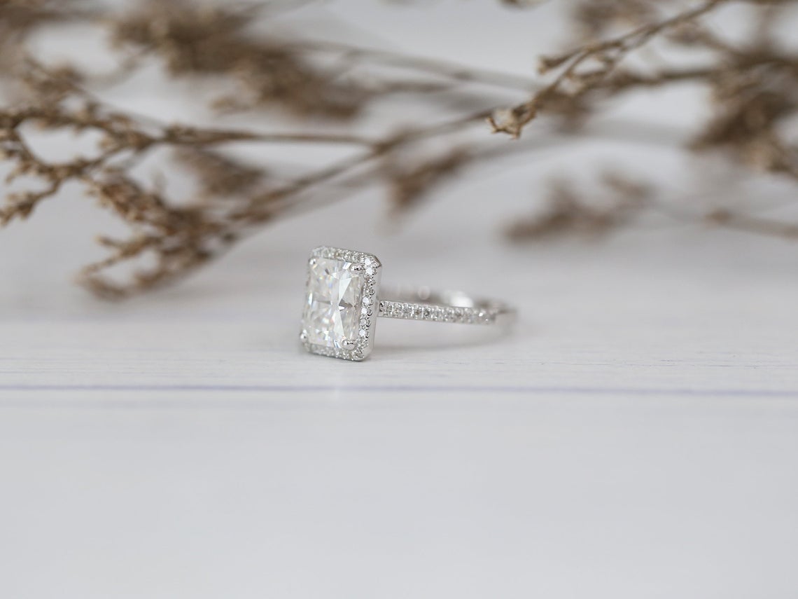 1 CT Radiant Cut Diamond 925 Sterling Silver Halo Engagement Ring