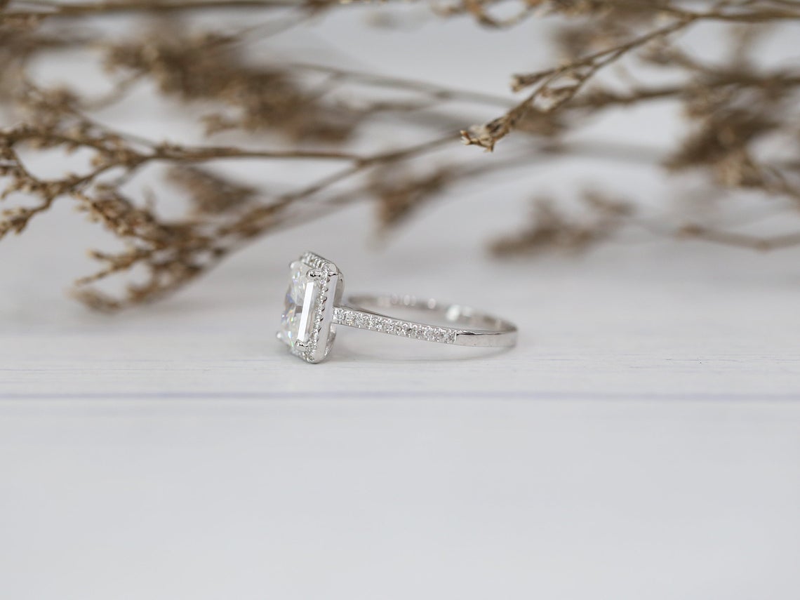1 CT Radiant Cut Diamond 925 Sterling Silver Halo Engagement Ring