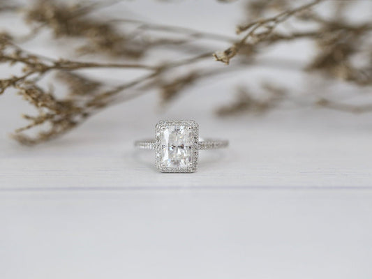 1 CT Radiant Cut Diamond 925 Sterling Silver Halo Engagement Ring