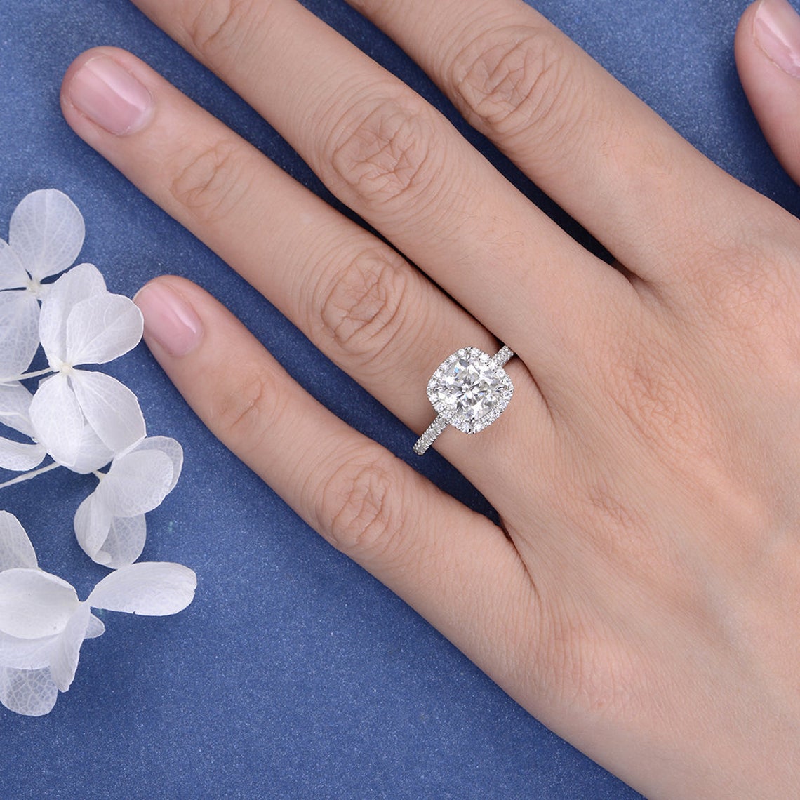 2 CT Cushion Cut Diamond 925 Sterling Silver Halo Engagement Ring - atjewels.in