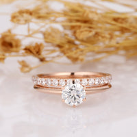 1 CT Round Cut Rose Gold Over On 925 Sterling Silver Wedding Bridal Ring Set