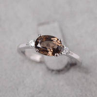 1.20 Ct Oval Cut Smoky Quartz 925 Sterling Silver Three-Stone Anniversary Gift Ring