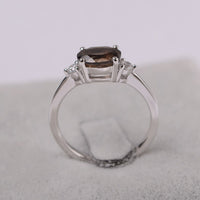 1.20 Ct Oval Cut Smoky Quartz 925 Sterling Silver Three-Stone Anniversary Gift Ring