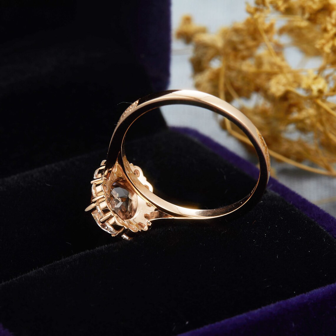 1 CT Oval Pink Morganite & CZ Diamond Rose Gold Over On 925 Sterling Silver Halo Anniversary Ring