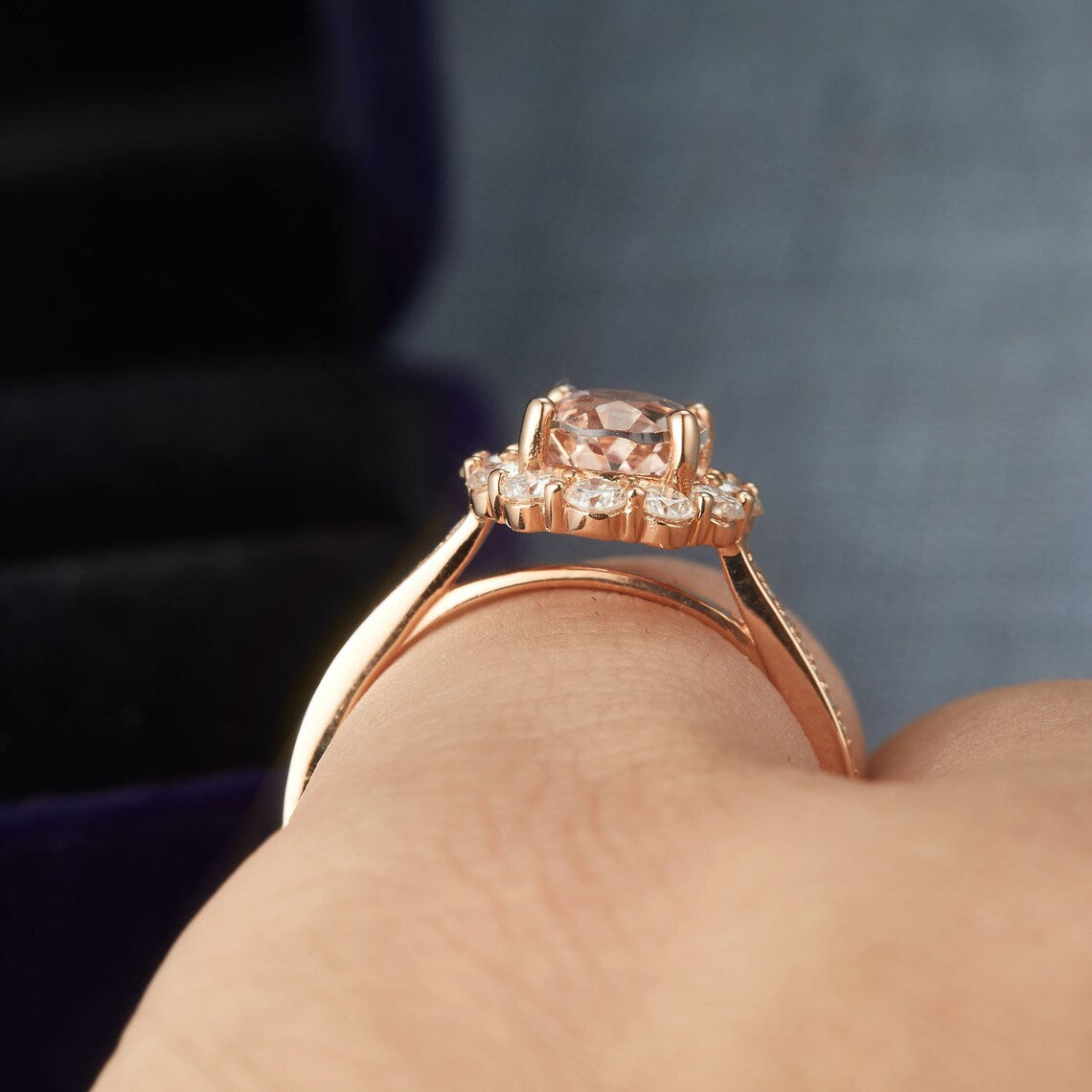 1 CT Oval Pink Morganite & CZ Diamond Rose Gold Over On 925 Sterling Silver Halo Anniversary Ring