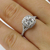 2.30 CT Cushion Cut CZ Diamond White Gold Over On 925 Sterling Silver Halo Wedding Ring