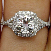 2.30 CT Cushion Cut CZ Diamond White Gold Over On 925 Sterling Silver Halo Wedding Ring