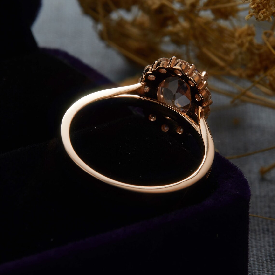 1 CT Oval Pink Morganite & CZ Diamond Rose Gold Over On 925 Sterling Silver Halo Anniversary Ring