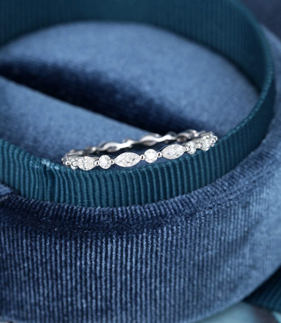 0.75 CT Marquise cut Diamond White Gold Over On 925 Sterling Silver Full Eternity Wedding Band Ring