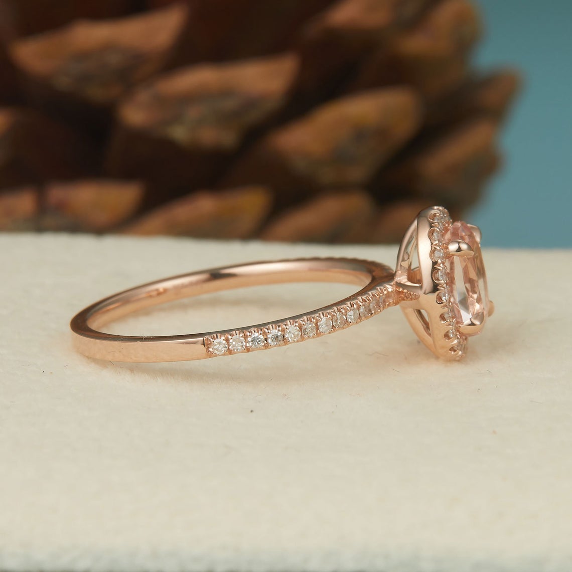 2 CT Oval Cut Pink Morganite Diamond 925 Sterling Silver Halo Anniversary Ring