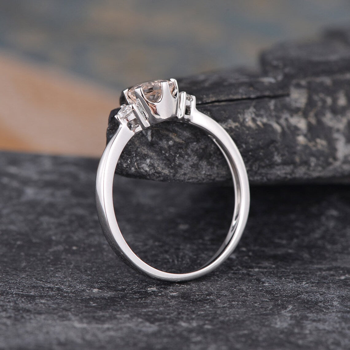 1.50 Ct Round Cut Peach Morganite Three-Stone Promise Ring In 925 Sterling Silver
